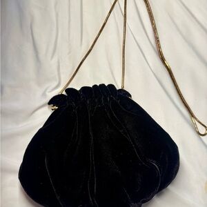 Elegant Black Velvet Evening Bag Gold Chain Clutch Formal Purse
